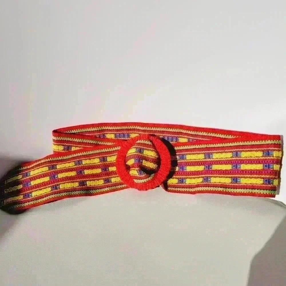 Vintage Rainbow Blue Yellow Red Woven Belt Hand Crafted 34 1/2" Long - Picture 2 of 10